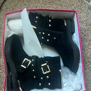 Vince Camuto Black Combat Boots with Gold Accents